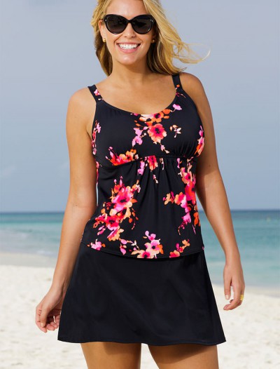 Jessica Simpson Plus Size Coral Fringe Tankini - Plus Size Swimwear