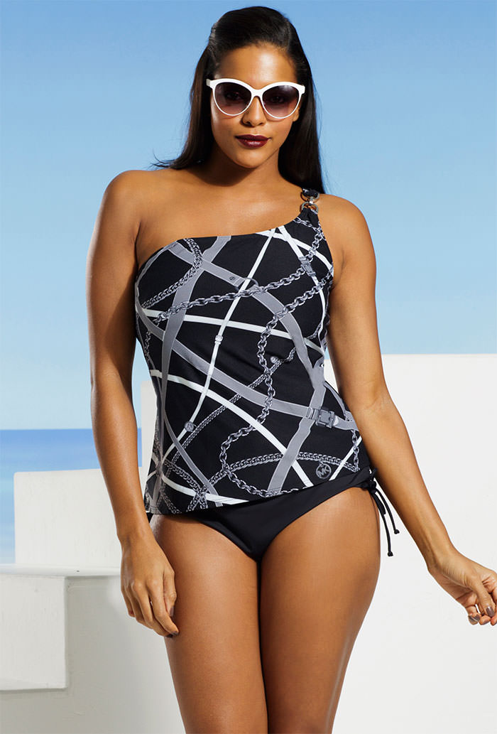 Michael Kors Women's Plus Size One Piece Swimsuit One Shoulder Bathing Suit  New