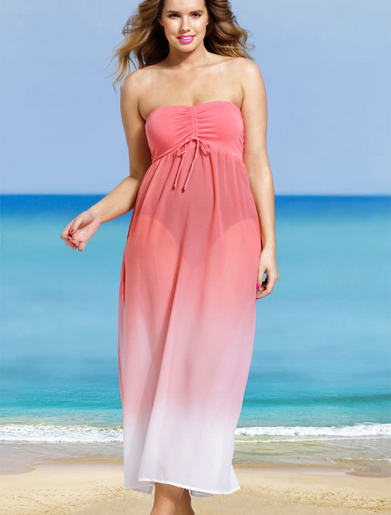 Coral Plus Size Bandeau Chiffon Dress - Plus Size Swimwear